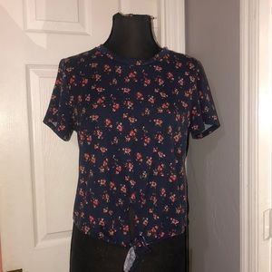 Navy & Floral Tie Top